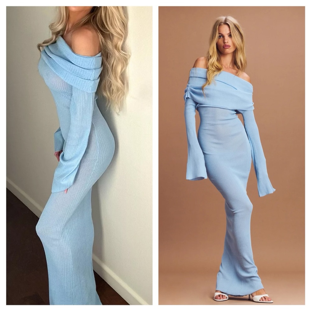 SER.O.YA Light Blue Off-Shoulder Maxi Dress